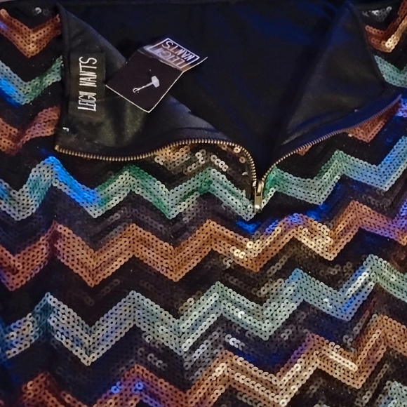 Sunny Leigh Pink Green Sequin Mini Skirt - Picture 3 of 6